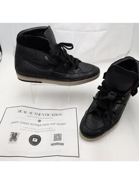 Jimmy Choo High Top Sneakers Men 45 US 12 Leather Lace Up Designer Black